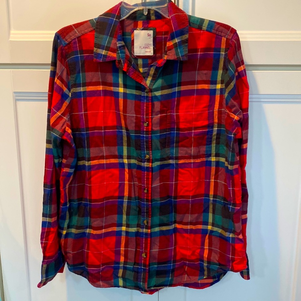 So Multi Colored Plaid Flannel Shirt